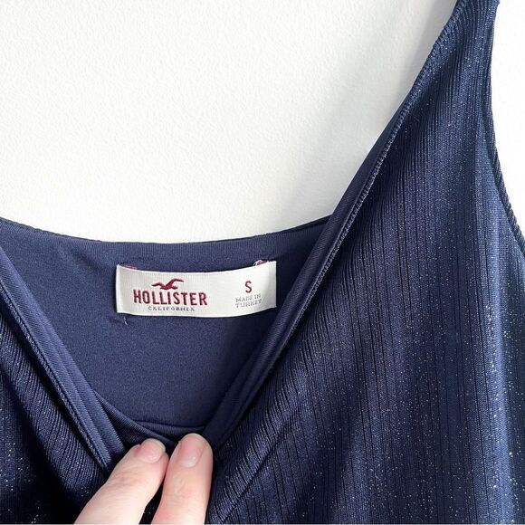 Hollister Mini Dress Navy Blue Sparkle Women's S Stretchy Pleated Skirt Lined - Picture 5 of 8